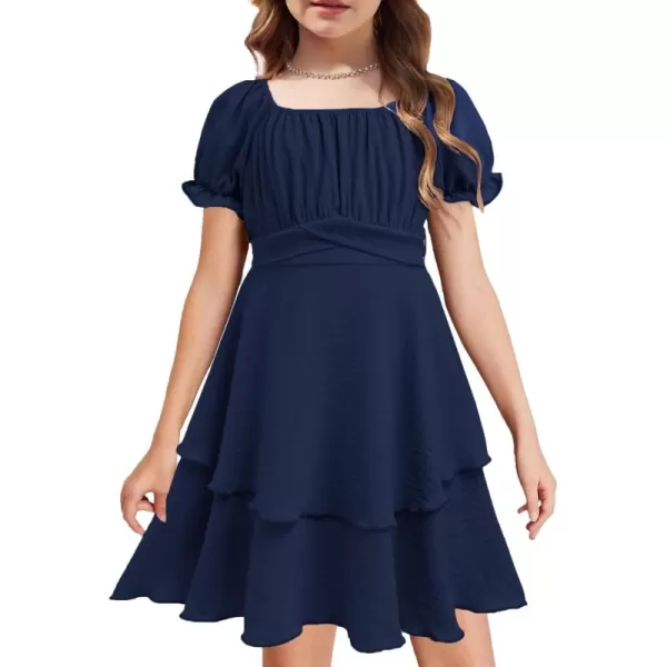 Arshiner Girls Dress Summer Off Shoulder Puff Sleeve Ruffle Tiered Layer Party Dresses