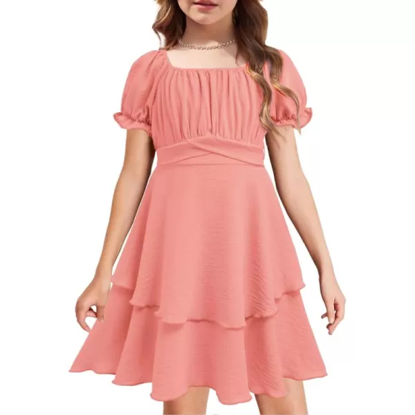 Arshiner Girls Dress Summer Off Shoulder Puff Sleeve Ruffle Tiered Layer Party Dresses