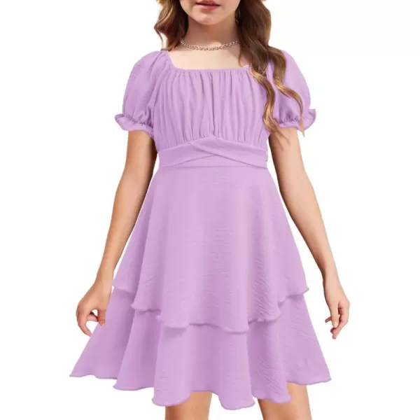 Arshiner Girls Dress Summer Off Shoulder Puff Sleeve Ruffle Tiered Layer Party Dresses