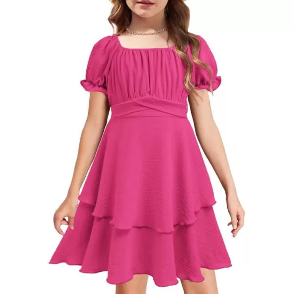 Arshiner Girls Dress Summer Off Shoulder Puff Sleeve Ruffle Tiered Layer Party Dresses
