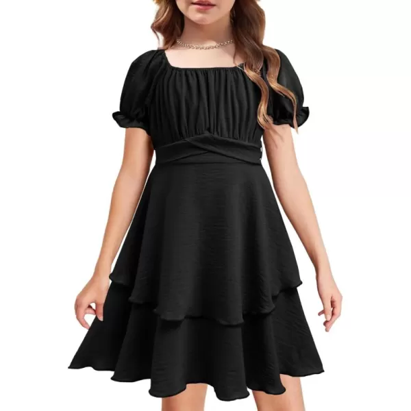 Arshiner Girls Dress Summer Off Shoulder Puff Sleeve Ruffle Tiered Layer Party Dresses