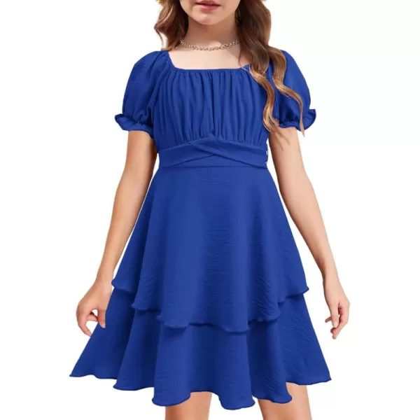 Arshiner Girls Dress Summer Off Shoulder Puff Sleeve Ruffle Tiered Layer Party Dresses