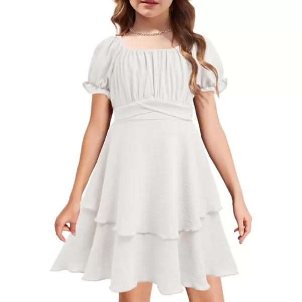 Arshiner Girls Dress Summer Off Shoulder Puff Sleeve Ruffle Tiered Layer Party Dresses