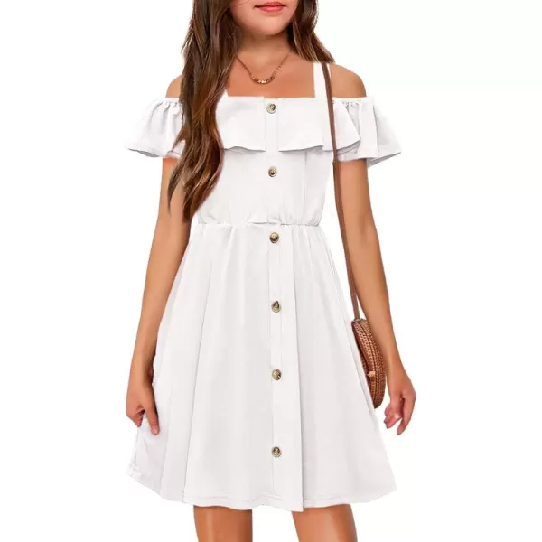 Arshiner Girls Dresses Summer Spaghetti Strap Cold Shoulder Ruffle Button Down A Line Dresses