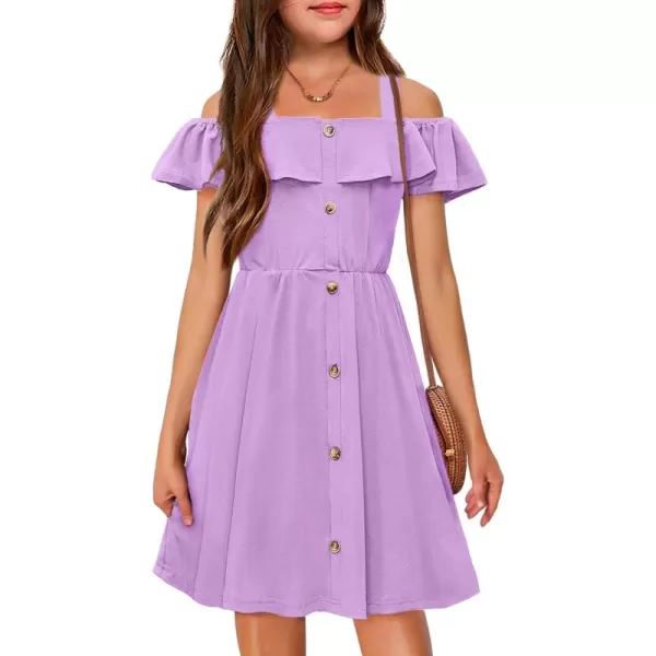 Arshiner Girls Dresses Summer Spaghetti Strap Cold Shoulder Ruffle Button Down A Line Dresses