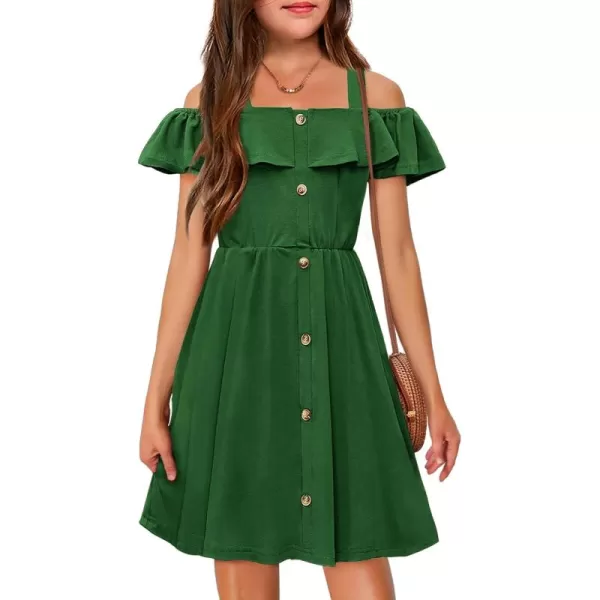 Arshiner Girls Dresses Summer Spaghetti Strap Cold Shoulder Ruffle Button Down A Line Dresses