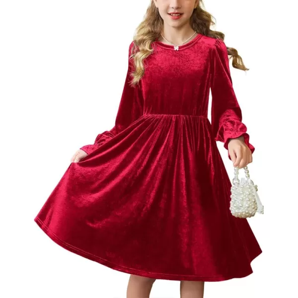 Arshiner Girls Dresses Velvet A Line Casual Party Dress with Pockets