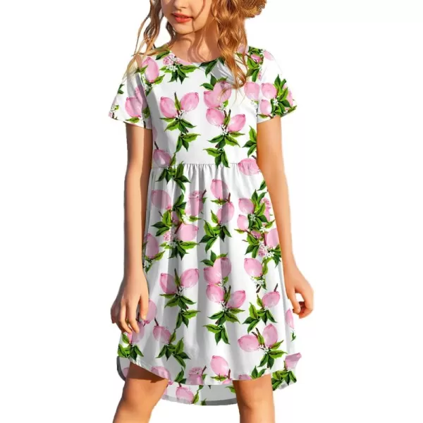 Arshiner Girls Floral Dress Boho Short Sleeve Casual Swing Dresses for Kids 10-11 Years