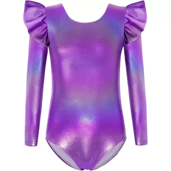 Arshiner Girls Gymnastics Leotards Ruffle Long Sleeve Shimmer Ballet Unitard Dancewear for 3-10 Years