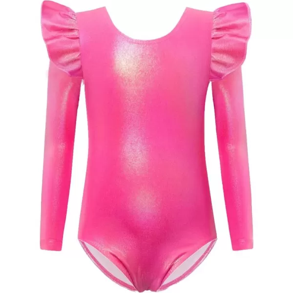Arshiner Girls Gymnastics Leotards Ruffle Long Sleeve Shimmer Ballet Unitard Dancewear for 3-10 Years