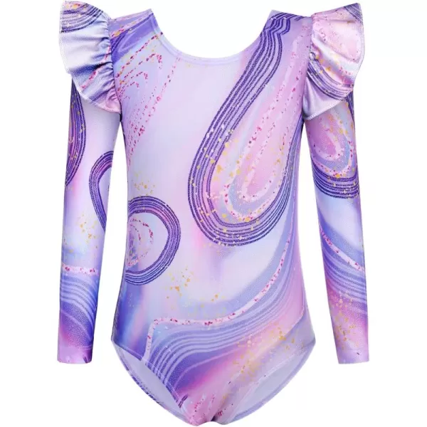 Arshiner Girls Gymnastics Leotards Ruffle Long Sleeve Shimmer Ballet Unitard Dancewear for 3-10 Years