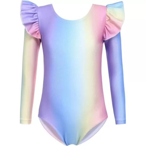 Arshiner Girls Gymnastics Leotards Ruffle Long Sleeve Shimmer Ballet Unitard Dancewear for 3-10 Years