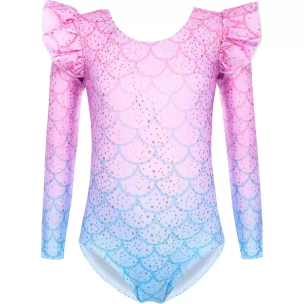 Arshiner Girls Gymnastics Leotards Ruffle Long Sleeve Shimmer Ballet Unitard Dancewear for 3-10 Years