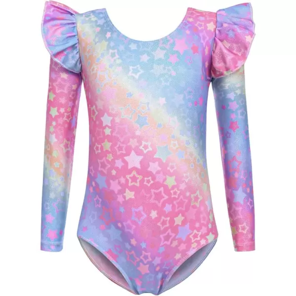 Arshiner Girls Gymnastics Leotards Ruffle Long Sleeve Shimmer Ballet Unitard Dancewear for 3-10 Years