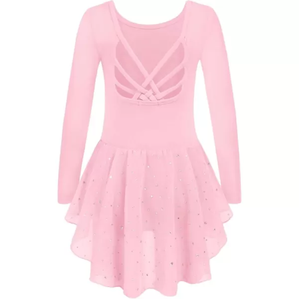 Arshiner Girls Long Sleeve Ballet Leotards with Shinny Skirts Criss-Cross Back Dance Dresses