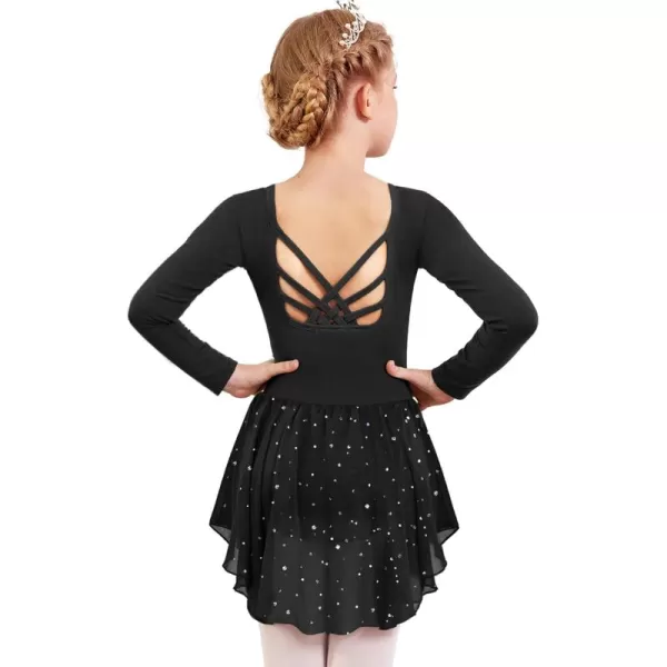 Arshiner Girls Long Sleeve Ballet Leotards with Shinny Skirts Criss-Cross Back Dance Dresses
