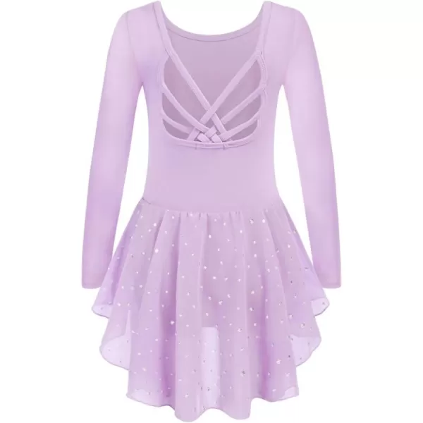 Arshiner Girls Long Sleeve Ballet Leotards with Shinny Skirts Criss-Cross Back Dance Dresses