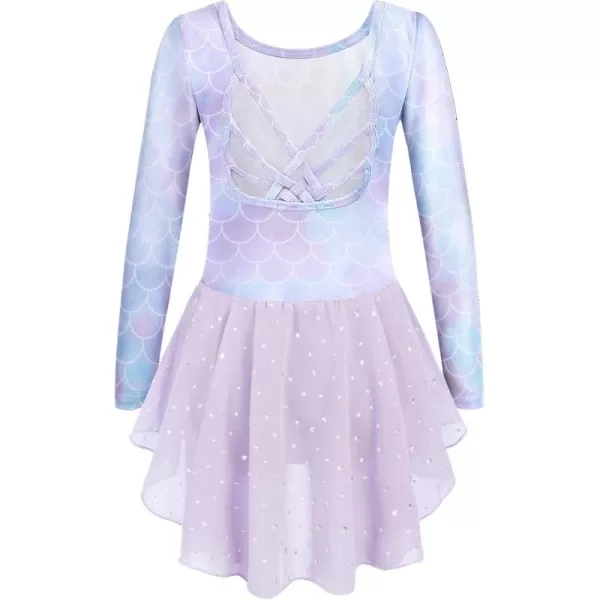 Arshiner Girls Long Sleeve Ballet Leotards with Shinny Skirts Criss-Cross Back Dance Dresses