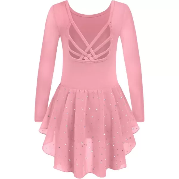 Arshiner Girls Long Sleeve Ballet Leotards with Shinny Skirts Criss-Cross Back Dance Dresses
