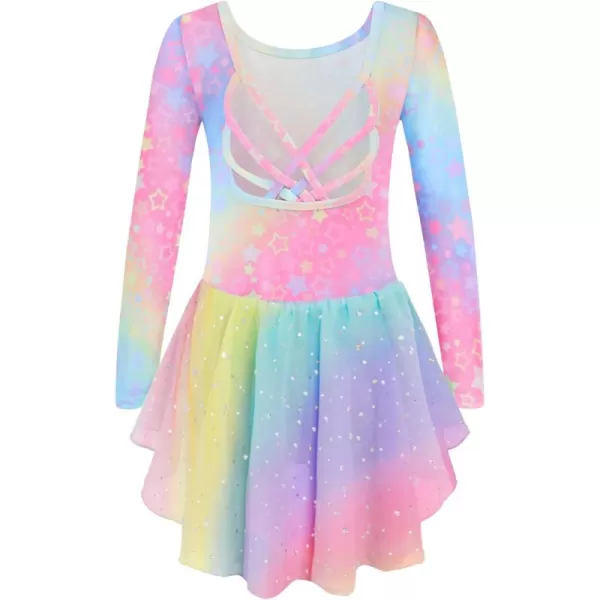 Arshiner Girls Long Sleeve Ballet Leotards with Shinny Skirts Criss-Cross Back Dance Dresses