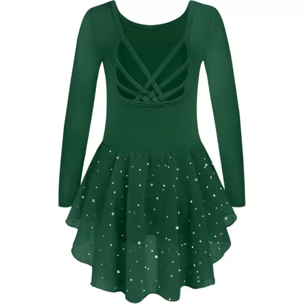 Arshiner Girls Long Sleeve Ballet Leotards with Shinny Skirts Criss-Cross Back Dance Dresses