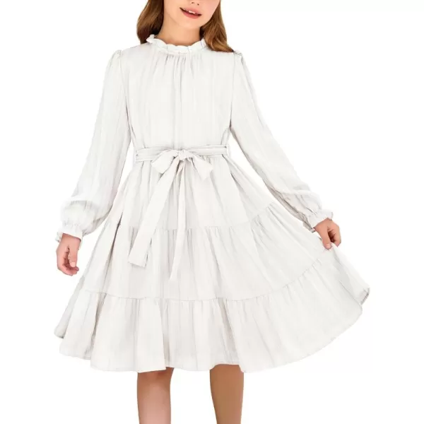 Arshiner Girls Long Sleeve Dress Tween Fall Formal Party Holiday Midi Tiered Flowy Swing Dresses with Belt 5-13 Y