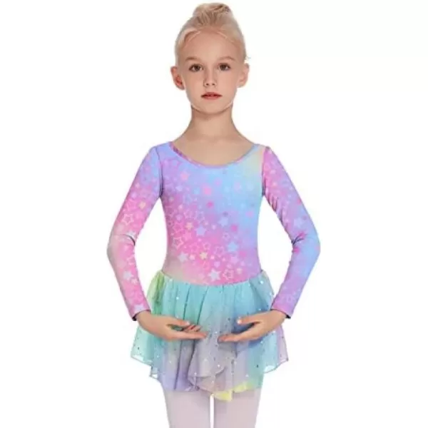 Arshiner Kid Girls Long Sleeve Shiny Ballet Dance Dress Tutu Skirted Leotard