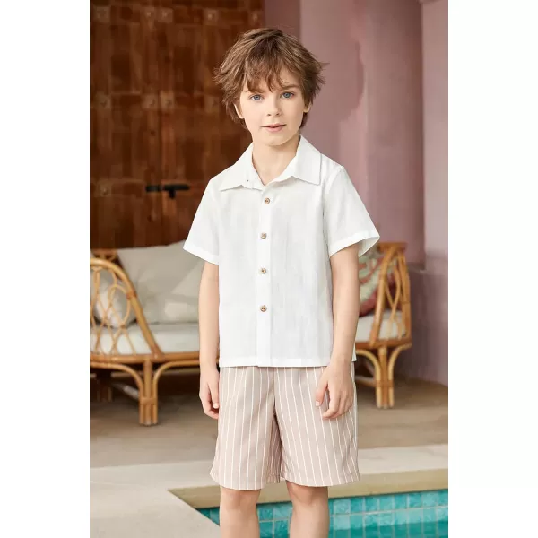 Arshiner Boys Cotton Linen Shorts Sets Button Down Short Sleeve Shirt and Shorts with Bucket Hat Summer Beach Hawaiian Outfits Size 6~16
