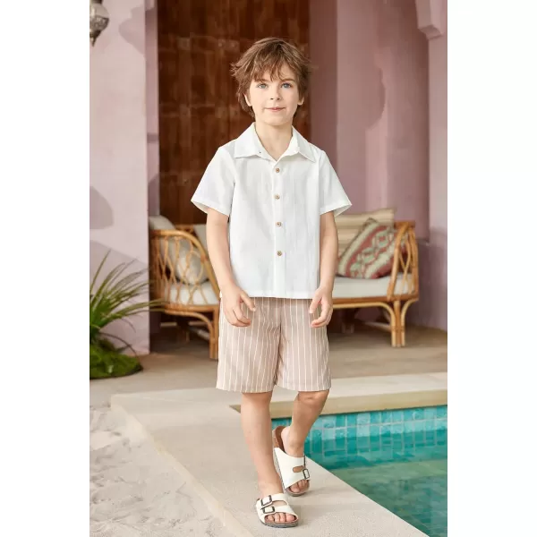 Arshiner Boys Cotton Linen Shorts Sets Button Down Short Sleeve Shirt and Shorts with Bucket Hat Summer Beach Hawaiian Outfits Size 6~16