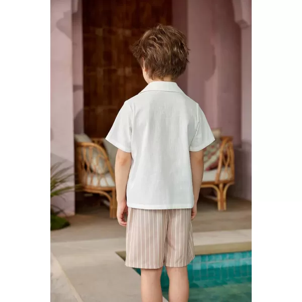 Arshiner Boys Cotton Linen Shorts Sets Button Down Short Sleeve Shirt and Shorts with Bucket Hat Summer Beach Hawaiian Outfits Size 6~16