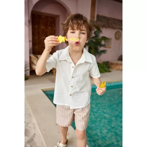 Arshiner Boys Cotton Linen Shorts Sets Button Down Short Sleeve Shirt and Shorts with Bucket Hat Summer Beach Hawaiian Outfits Size 6~16