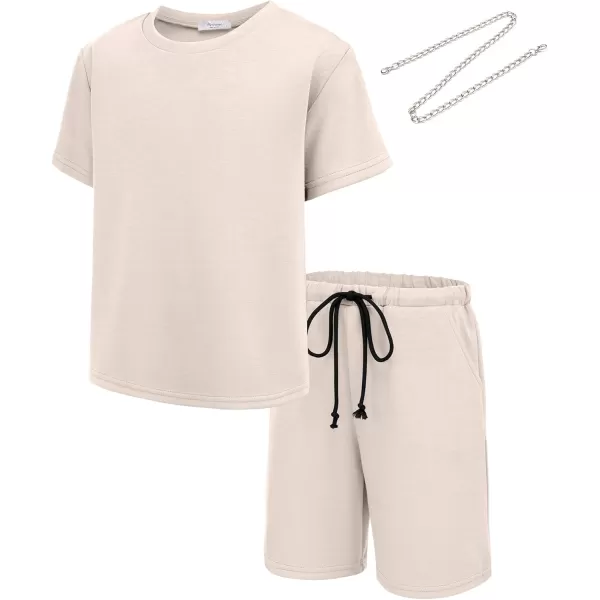 Arshiner Boys Drop Shoulder T-Shirt &amp; Drawstring Waist Shorts with Chain Necklace Summer Casual Outfits 