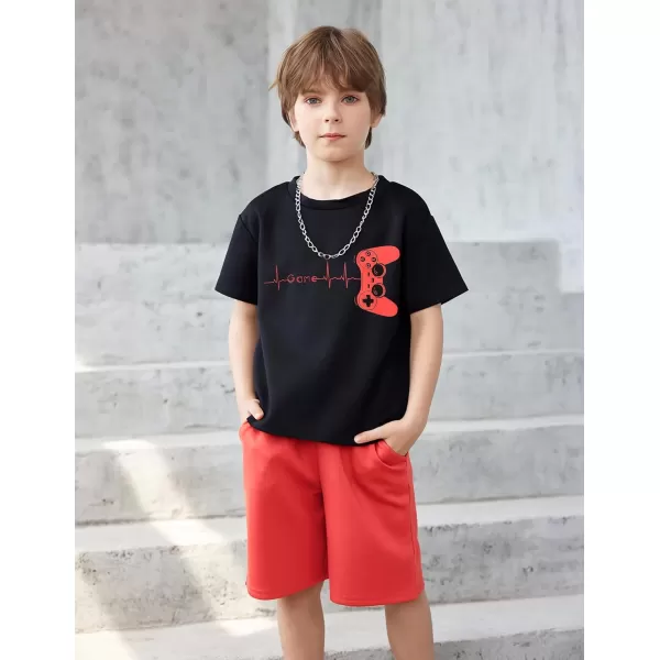 Arshiner Boys Drop Shoulder T-Shirt &amp; Drawstring Waist Shorts with Chain Necklace Summer Casual Outfits 