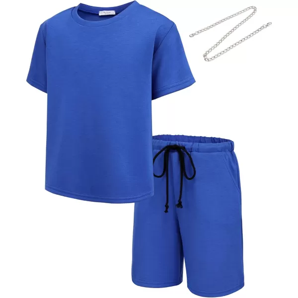 Arshiner Boys Drop Shoulder T-Shirt &amp; Drawstring Waist Shorts with Chain Necklace Summer Casual Outfits 
