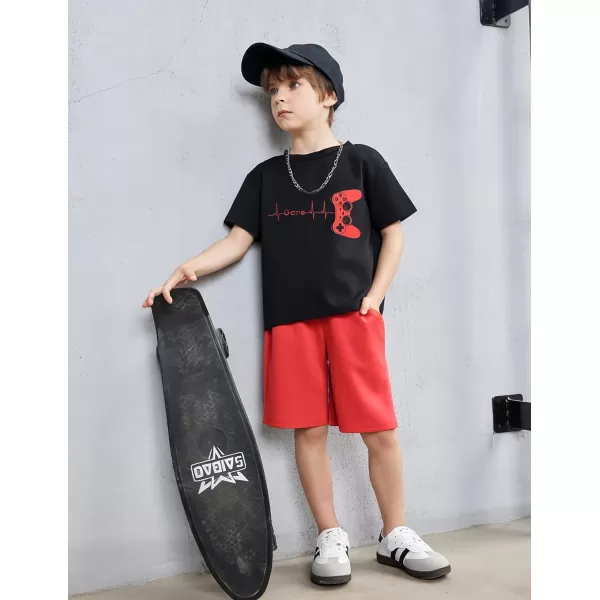 Arshiner Boys Drop Shoulder T-Shirt &amp; Drawstring Waist Shorts with Chain Necklace Summer Casual Outfits 