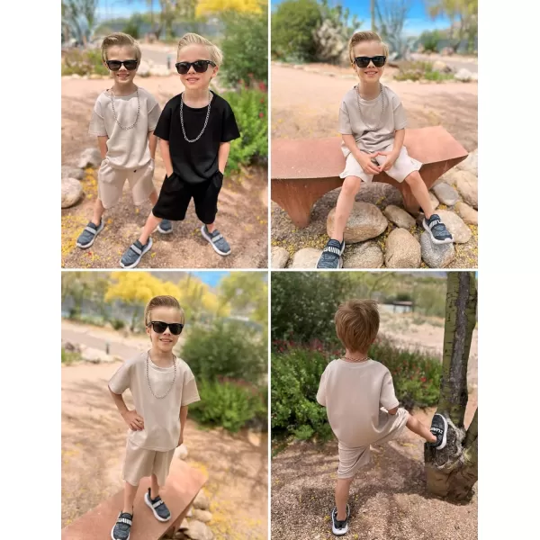 Arshiner Boys Drop Shoulder T-Shirt &amp; Drawstring Waist Shorts with Chain Necklace Summer Casual Outfits 
