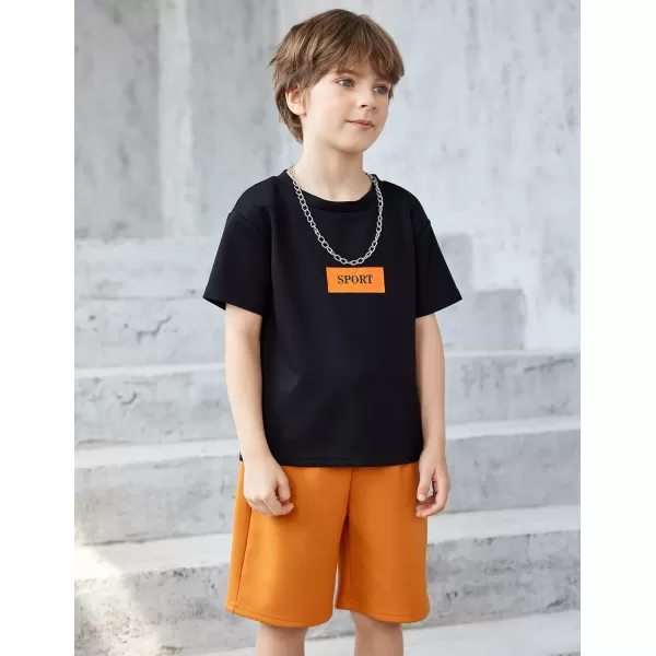 Arshiner Boys Drop Shoulder T-Shirt &amp; Drawstring Waist Shorts with Chain Necklace Summer Casual Outfits 