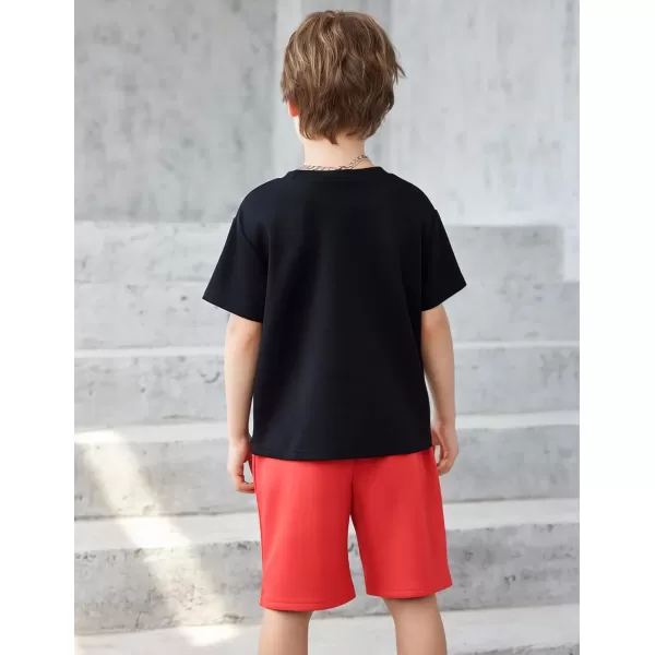 Arshiner Boys Drop Shoulder T-Shirt &amp; Drawstring Waist Shorts with Chain Necklace Summer Casual Outfits 