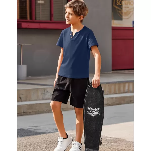 Arshiner Boy's Henley Shirt Soft Style T-Shirt with Multi Color Size 6-16, 2-Pack