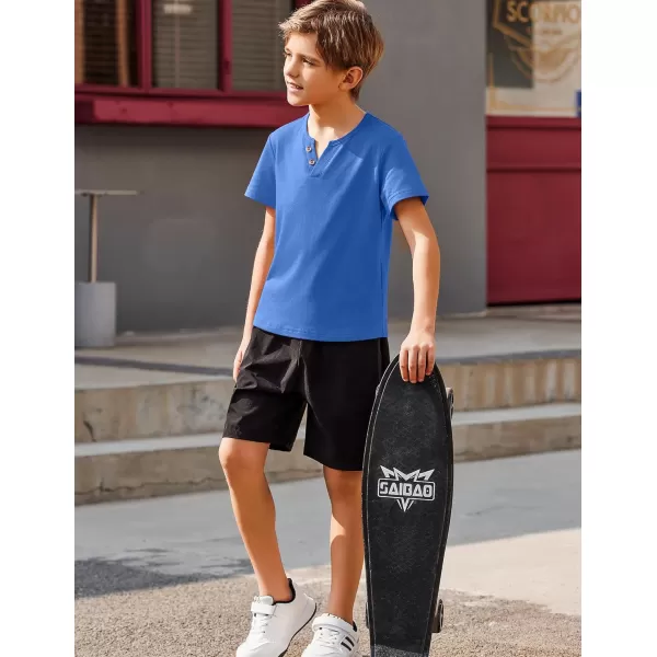 Arshiner Boy's Henley Shirt Soft Style T-Shirt with Multi Color Size 6-16, 2-Pack