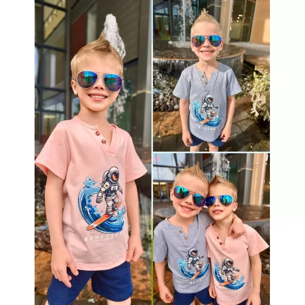 Arshiner Boy's Henley Shirt Soft Style T-Shirt with Multi Color Size 6-16, 2-Pack