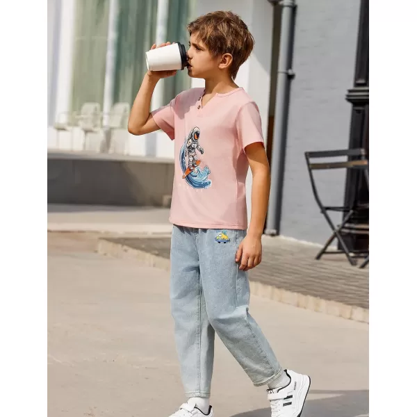 Arshiner Boy's Henley Shirt Soft Style T-Shirt with Multi Color Size 6-16, 2-Pack