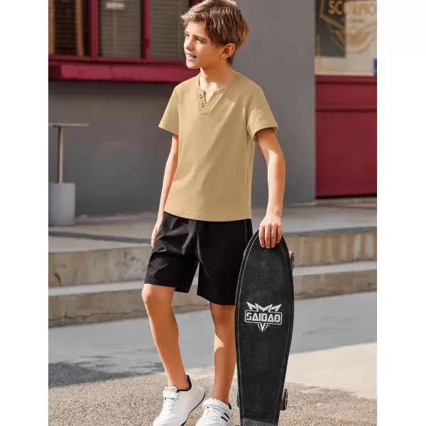 Arshiner Boy's Henley Shirt Soft Style T-Shirt with Multi Color Size 6-16, 2-Pack