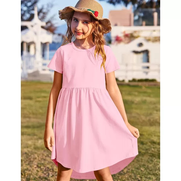 Arshiner Girl Short Sleeve A Line Skater Casual Twirly Casual Dress