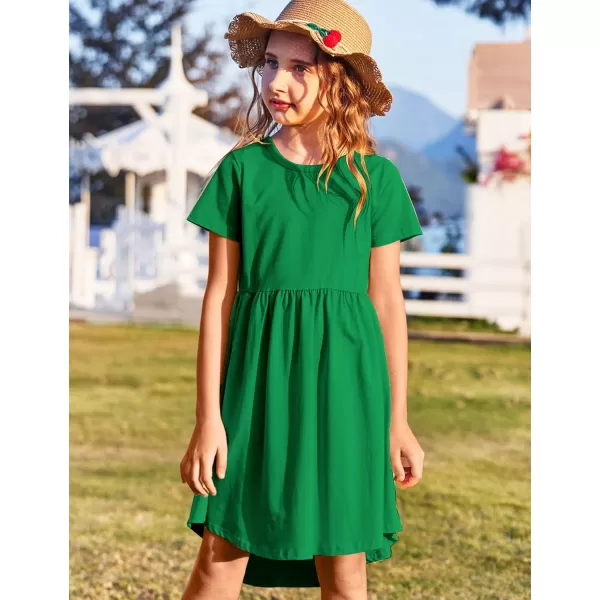 Arshiner Girl Short Sleeve A Line Skater Casual Twirly Casual Dress