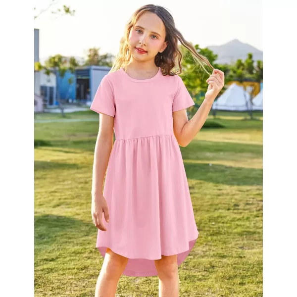 Arshiner Girl Short Sleeve A Line Skater Casual Twirly Casual Dress