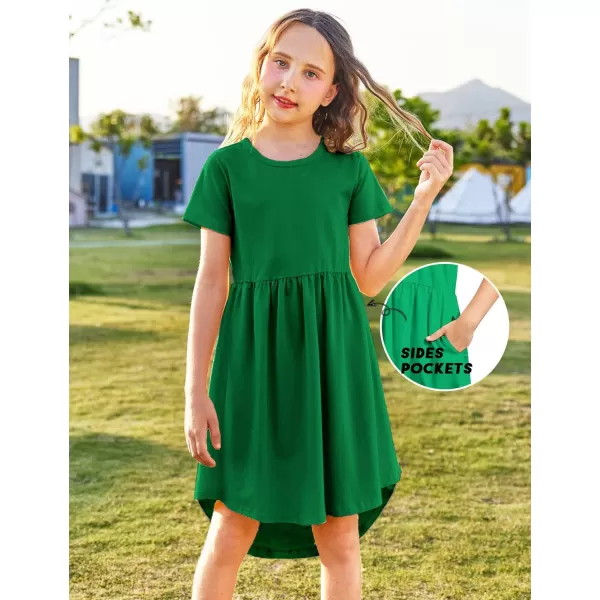 Arshiner Girl Short Sleeve A Line Skater Casual Twirly Casual Dress