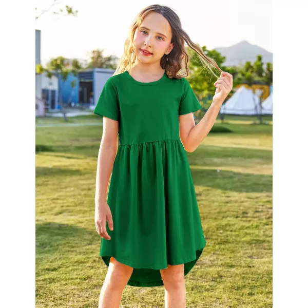 Arshiner Girl Short Sleeve A Line Skater Casual Twirly Casual Dress