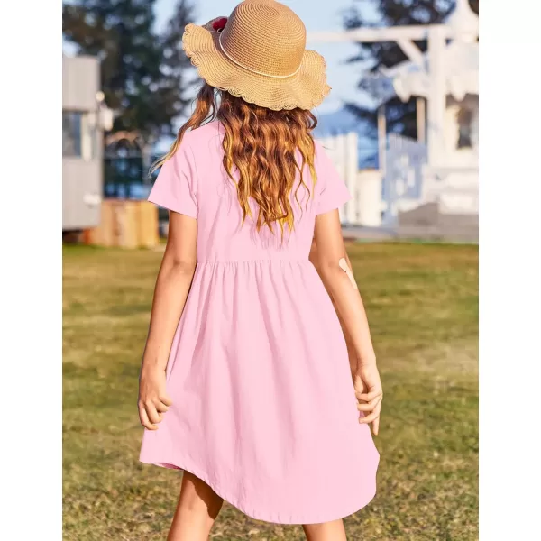 Arshiner Girl Short Sleeve A Line Skater Casual Twirly Casual Dress