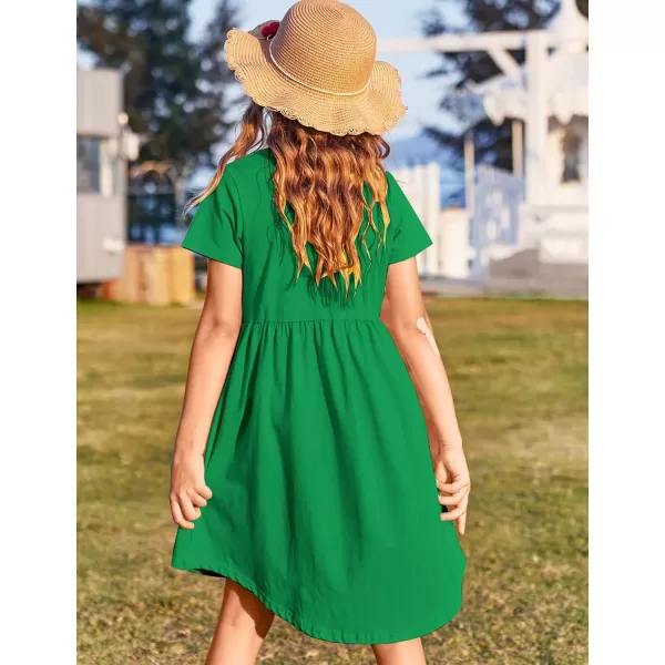 Arshiner Girl Short Sleeve A Line Skater Casual Twirly Casual Dress